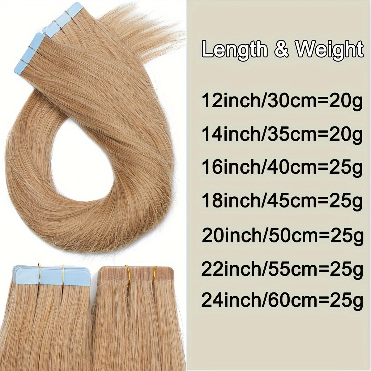 25g/pack 10pcs Tape In Hair Extensions Human Hair Real Human Hair Tape In Extensions Straight Skin Weft100% Remy Seamless Human Hair Extensions For Women 30.48-60.96 cm