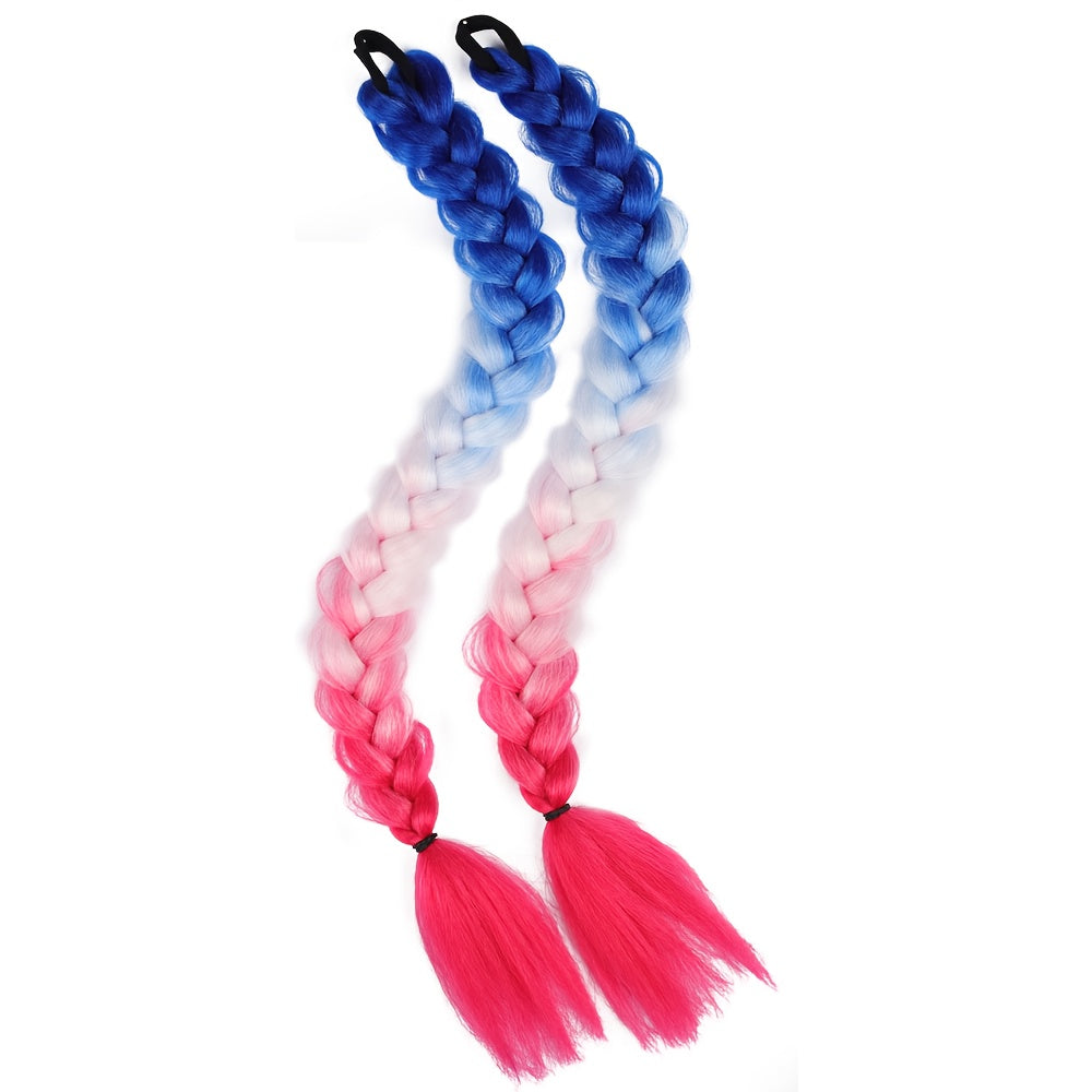 2pcs Women'S Ponytail Hair Extensions, Synthetic Clip-In Braids, Straight Hair Style Basics, with Elastic Band, for Daily Wear, Hair Volume Enhancer