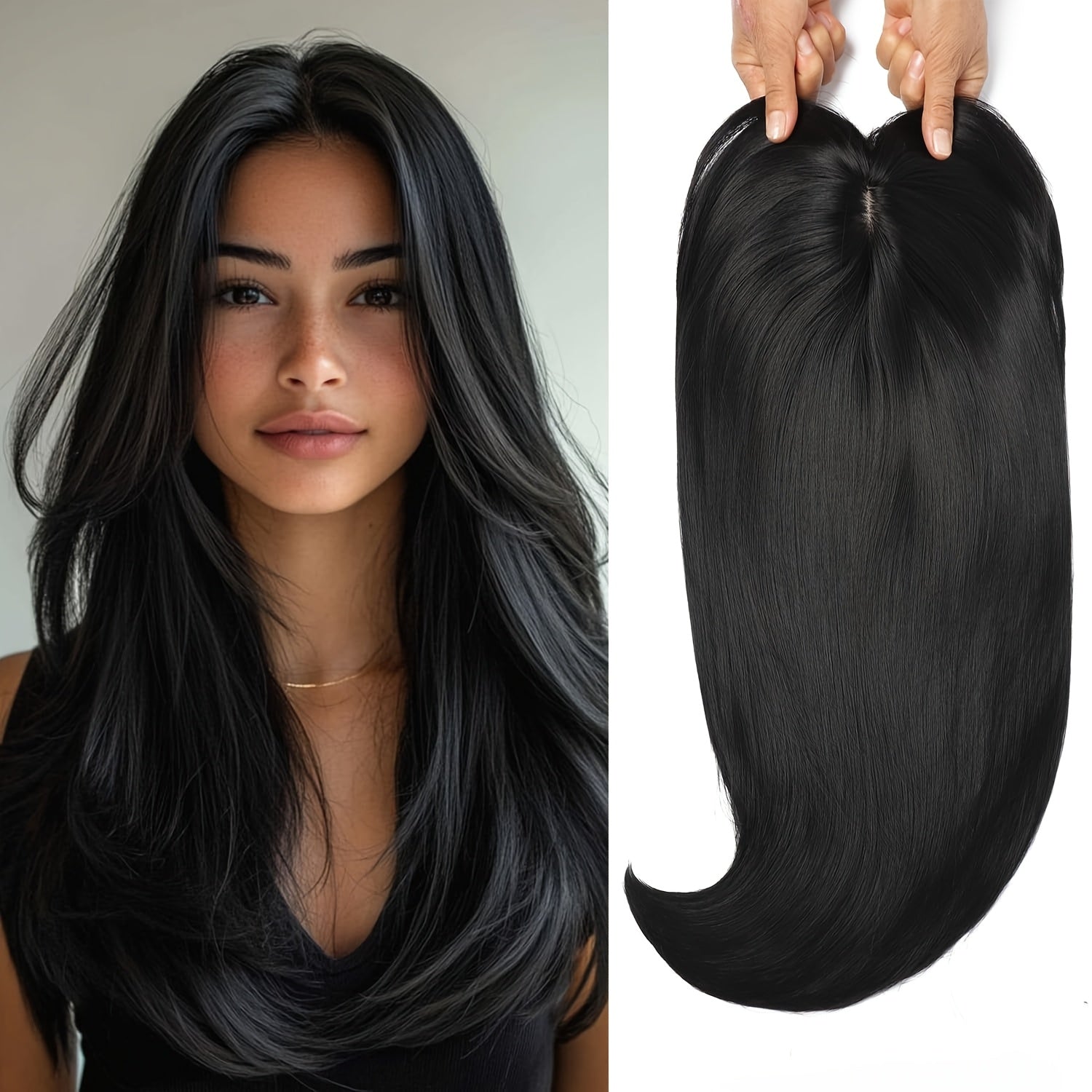 [Synthetic Hairpiece] 22-Inch Light Golden And Bleached Blonde Mixed Hair Top Synthetic Hairpiece | 55 Cm | Synthetic | Swiss Base And 3 Clips | Thinning Hair And Gray Hair Loss