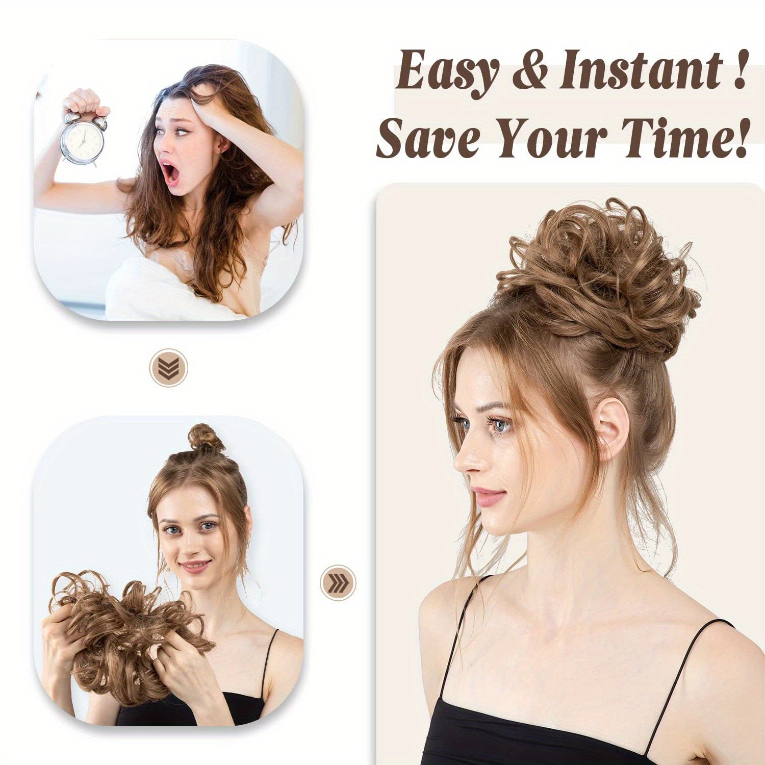 [2pcs Brazilian Hair Buns] 2pcs 4 Inch Brazilian Human Hair Messy Bun Chignon Extensions - Soft & Comfortable Elastic Scrunchie Updo Hair Pieces for Women, Natural Look, Easy Maintenance, Versatile for Daily & Formal Events