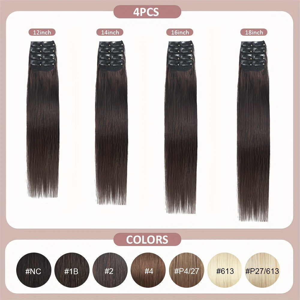 4pcs with 8 Clips Straight Clip In Hair Extensions 100% Real Human Hair Color 1B# 30.48-45.72 cm Double Weft Invisiable Clip Hair Extensions Remy Natural Human Hair for Women Girl Daily Full Head Use