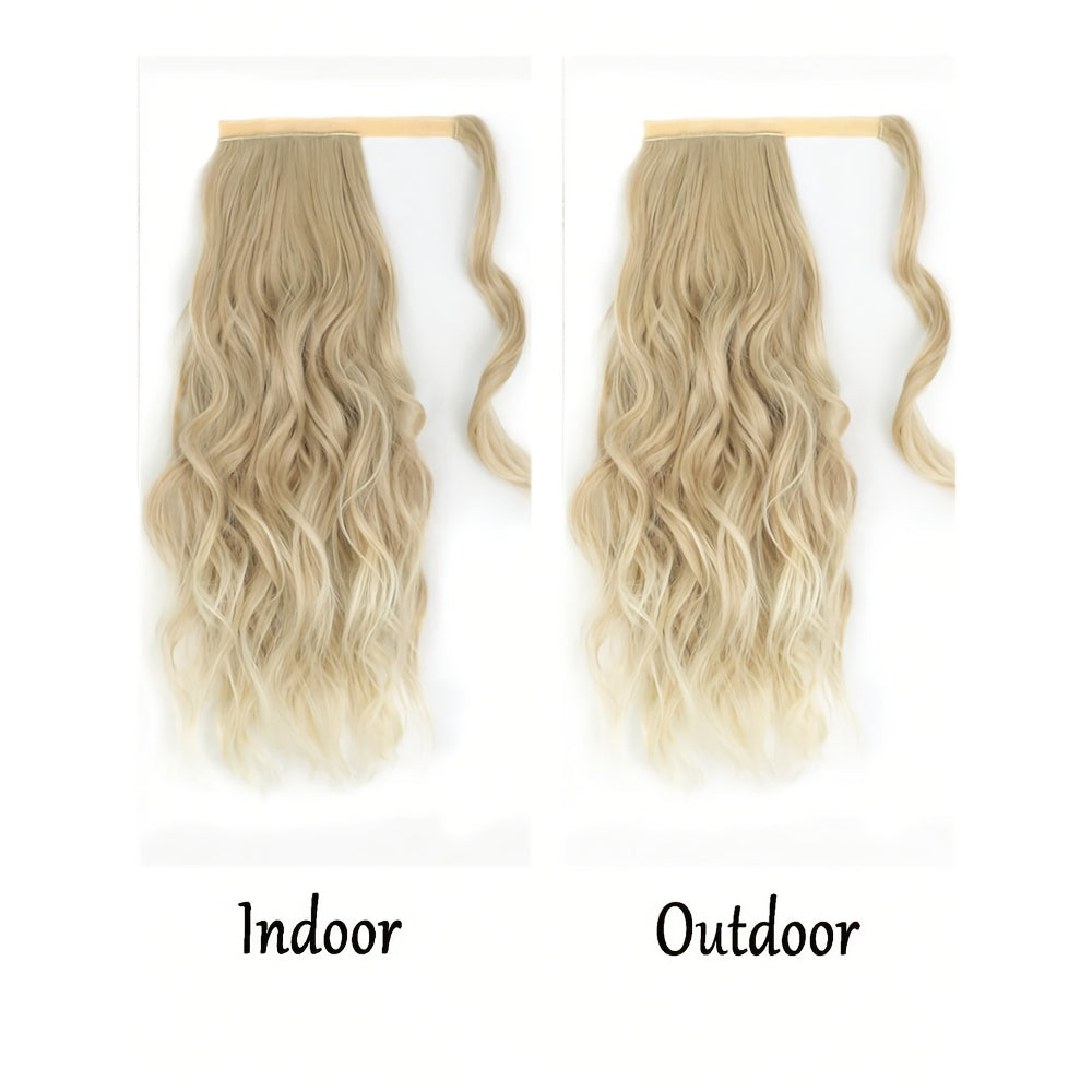 20-Inch Curly Wavy Ponytail Extension in Dirty Blonde, Made from High-Strength Synthetic Fibers for Women.