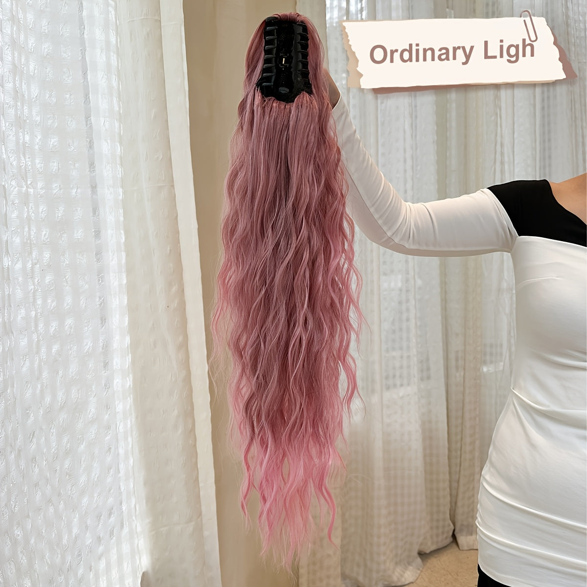 Claw shaped ponytail extension pink 71.12 cm water wave heat-resistant fiber synthetic ponytail wig, suitable for short hair accessories for Women's daily use