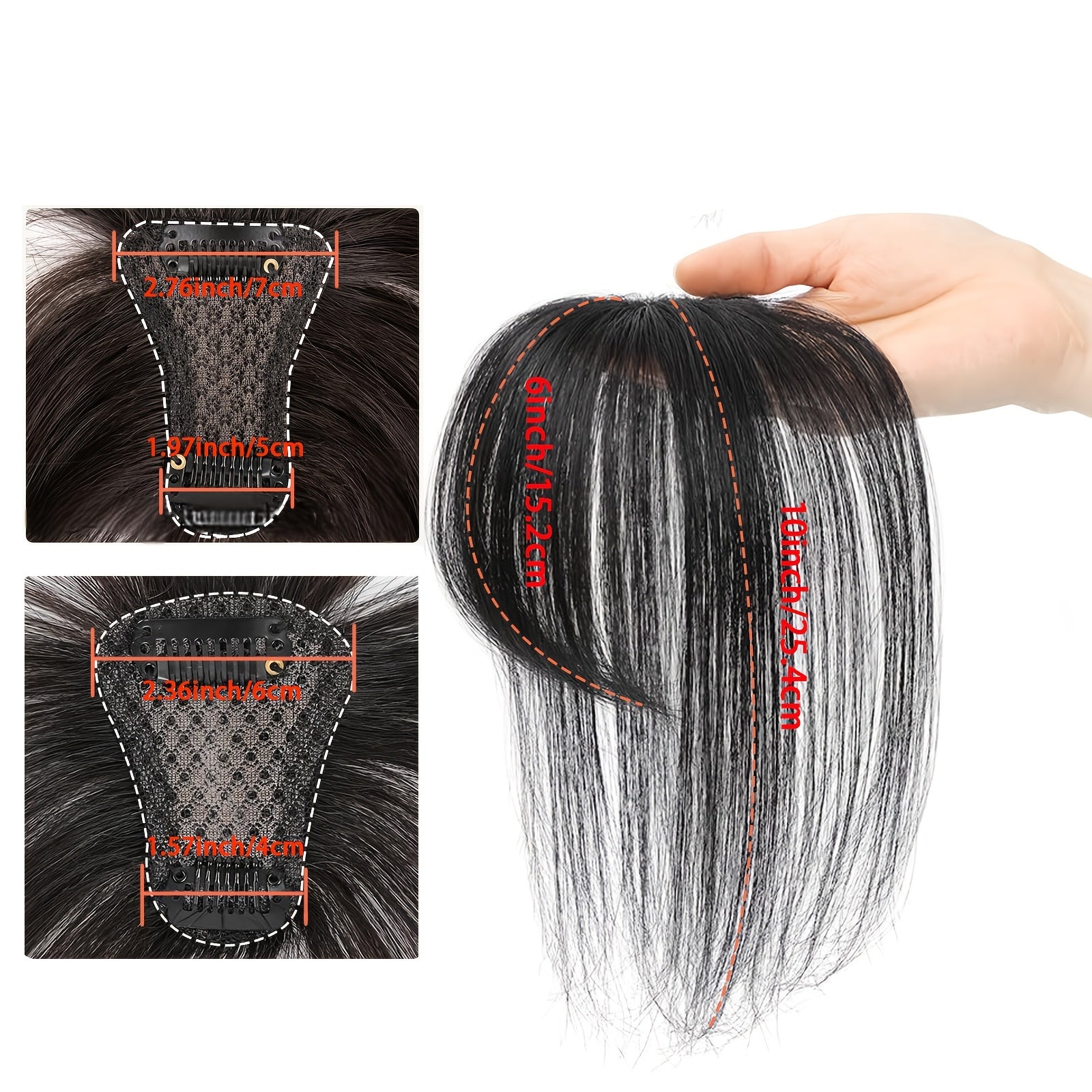 BIGTRSE 360° 3D Bangs Hair Clip - 100% Real Human Hair Topper with Straight Bangs & Side Swept Bangs, Natural Look for Women, Easy Clip-On for Daily Wear, Versatile Hairpiece, Sleek Hairpiece, Secure Hairpiece