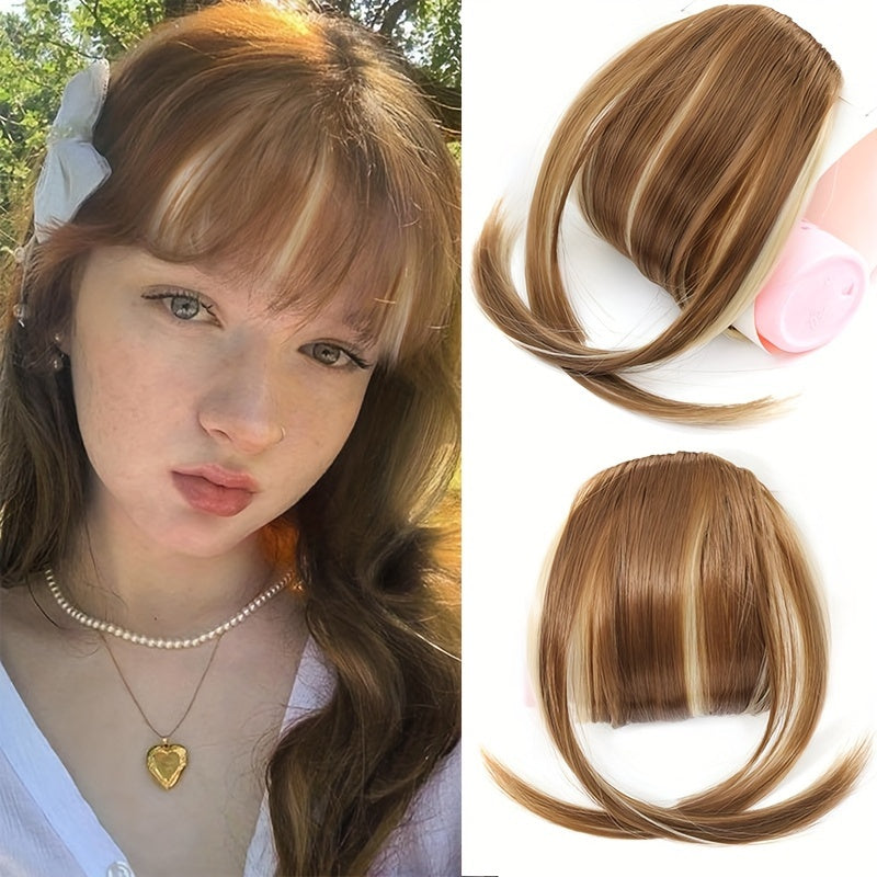 Style Flex, Chic 6-Inch Clip-In Bangs for Women - Straight Synthetic Hairpiece, Versatile Daily Wear
