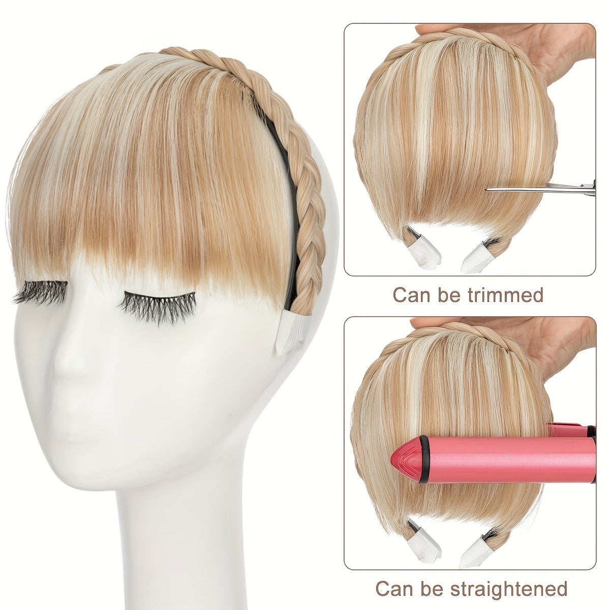 High-Top Hair Accessory 1pc Multi-Color Available Women's Synthetic Clip-In Bangs, Braid Design - Versatile Bangs Piece Suitable for All Hairstyles, Wearable for Daily And Date Outings Halloween
