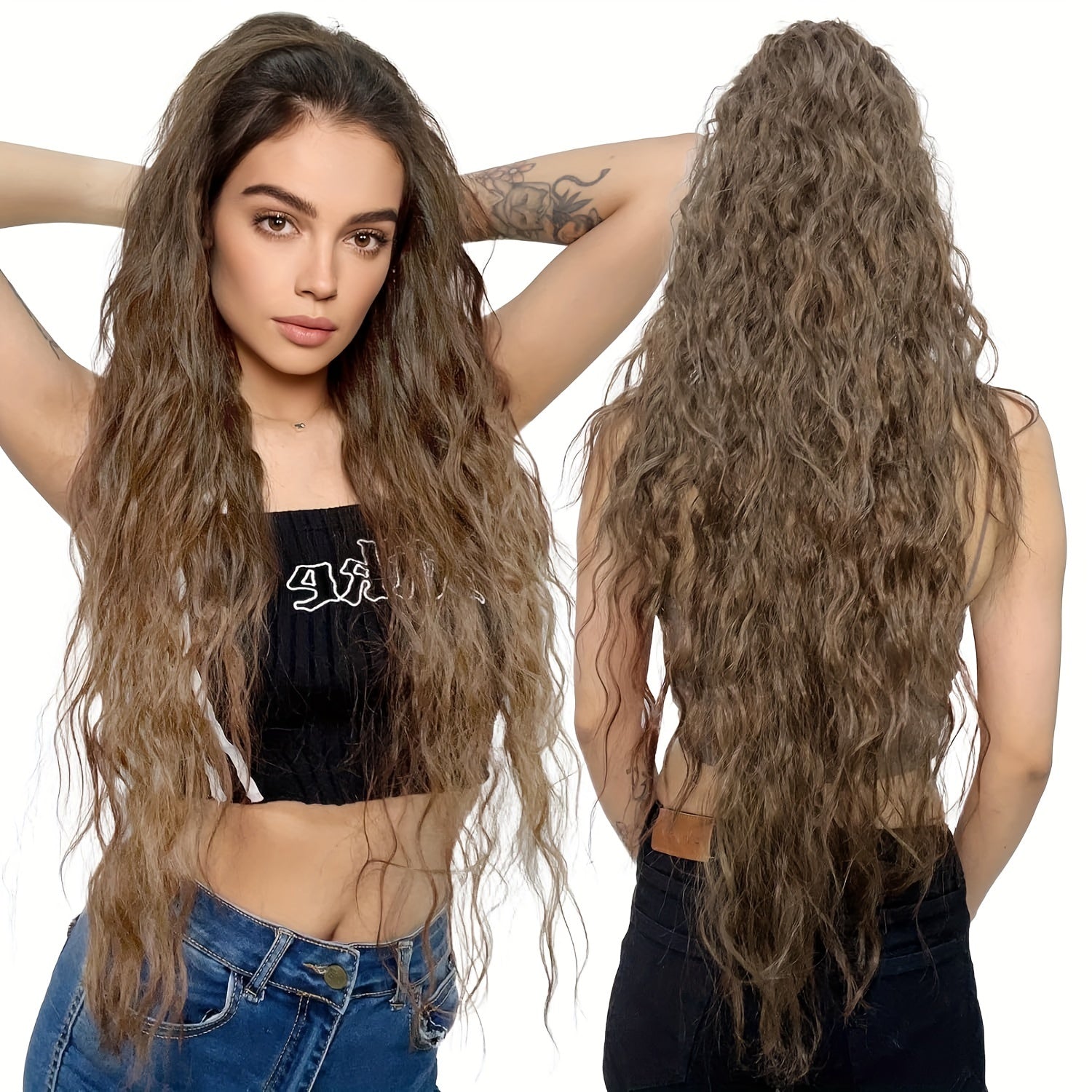 Ponytail Extension, 34" Long Wavy Drawstring Ponytail Extensions, Softer Lighter Synthetic Clip In Hair Extensions Hairpiece For Women Halloween Christmas