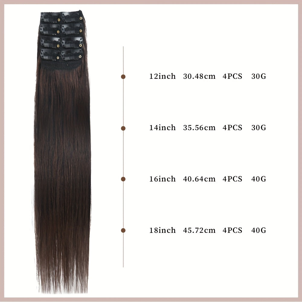 4pcs with 8 Clips Straight Clip In Hair Extensions 100% Real Human Hair Color 1B# 30.48-45.72 cm Double Weft Invisiable Clip Hair Extensions Remy Natural Human Hair for Women Girl Daily Full Head Use