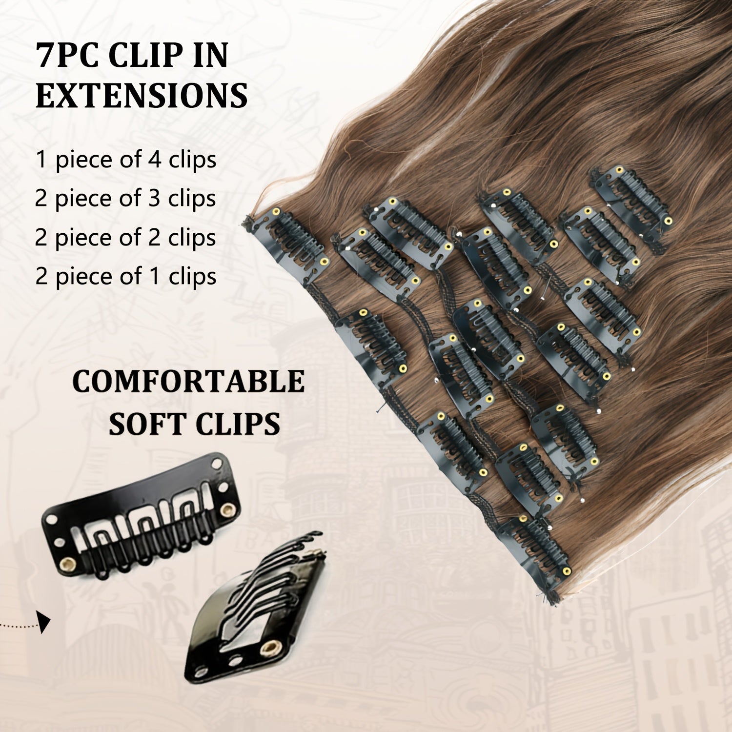 Wig Clip In Hair Extensions for Women 16 Clip Curly Hair Extensions 7 Sets Of Extensions 24inch Big Wave Wig for Everyday Parties Noble And Elegant Easy to Wear Wig Pieces Halloween