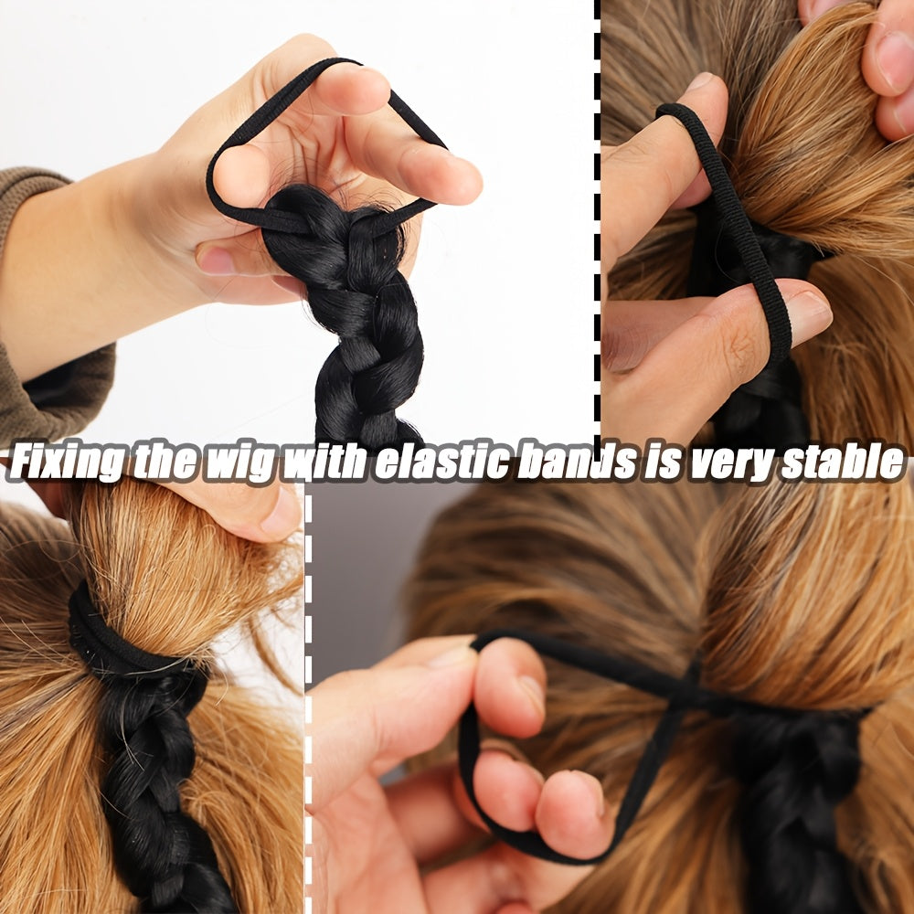 2pcs Women'S Ponytail Hair Extensions, Synthetic Clip-In Braids, Straight Hair Style Basics, with Elastic Band, for Daily Wear, Hair Volume Enhancer