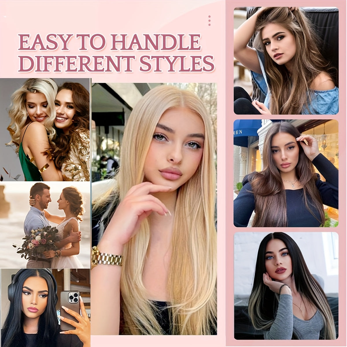 Benehair HAIR Hair Extensions Clip In 8pcs 18 Clips Synthetic Fiber Seamless 58.42cm Long Straight Full Head