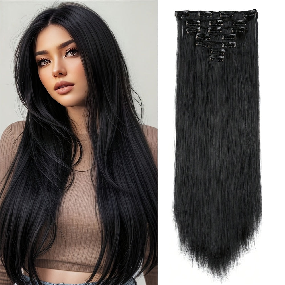 Clip In Hair Extensions 16 Clips 55.88 cm Set Ombre Long Straight Hair Extension for Women Synthetic Hair Extensions Hairpieces