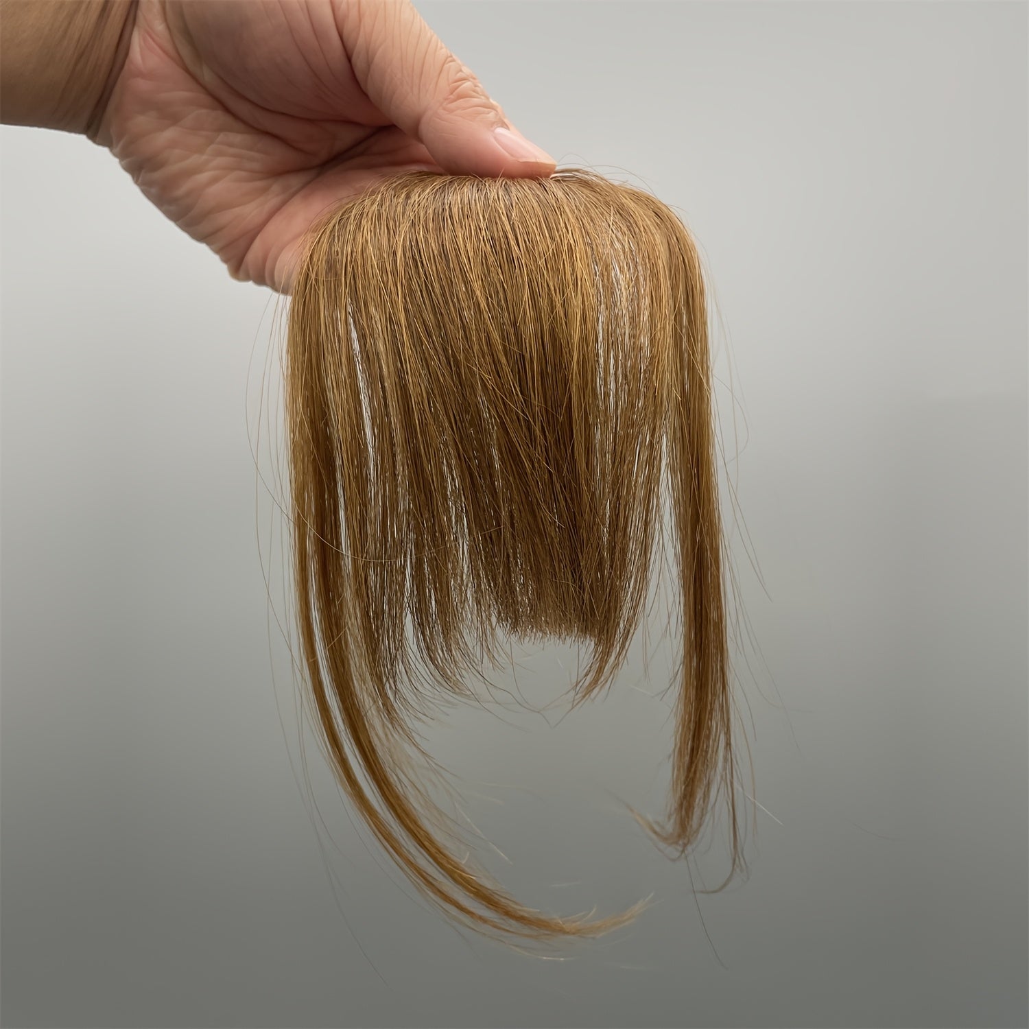 [1pc Real Human Hair Wispy Bangs] 1pc Elegant Clip-In Wispy Bangs Hairpiece for Women, Real Human Hair Straight Clip-On Air Fringe, Looking Hair Extension with Temples, for Daily Wear - Dark Brown, Mixed Blonde
