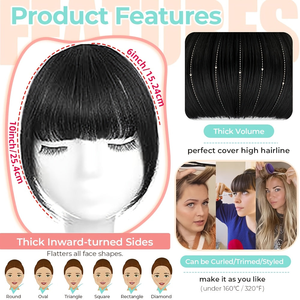 Elegant French-Style Clip-In Bangs with Sideburns, 100% Human Hair, Lightweight & Seamless for Women - Perfect for Daily Wear & Easy Styling, Bangs Clip, Human Hair