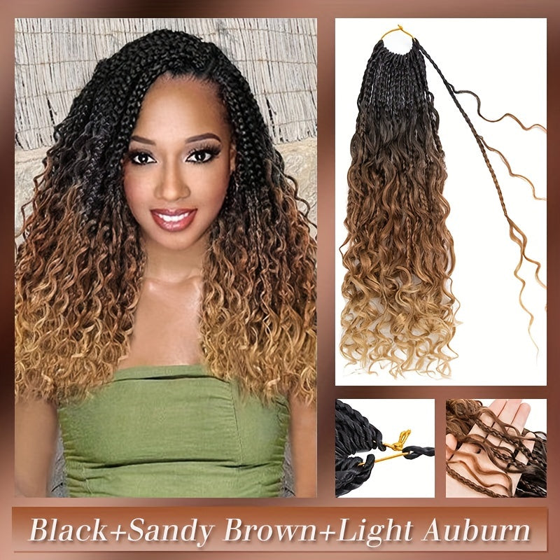 3pcs Handmade Pre-Looped Box Braids, Goddess Soft Thick Curly Synthetic Hair Extensions, 35.56 cm Afro Ombre Boho Crochet Braid, Knotless Jumbo Twist Braiding Hairpiece, for Women, Festival, Christmas, Party, Daily Use