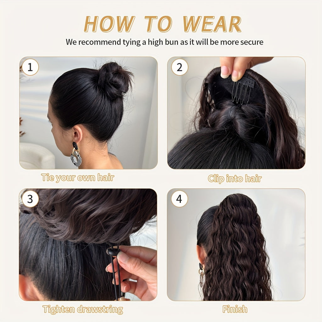 71.12cm Long Wave Synthetic Hair Extensions - Black, Brown, Orange, Red Ponytail Clips with Drawstring, Body Wave Design for Daily Use, Parties, Halloween, Christmas, Hair Accessories, Party Hair Extensions, Festive Hairpiece, Secure Clip Attachment