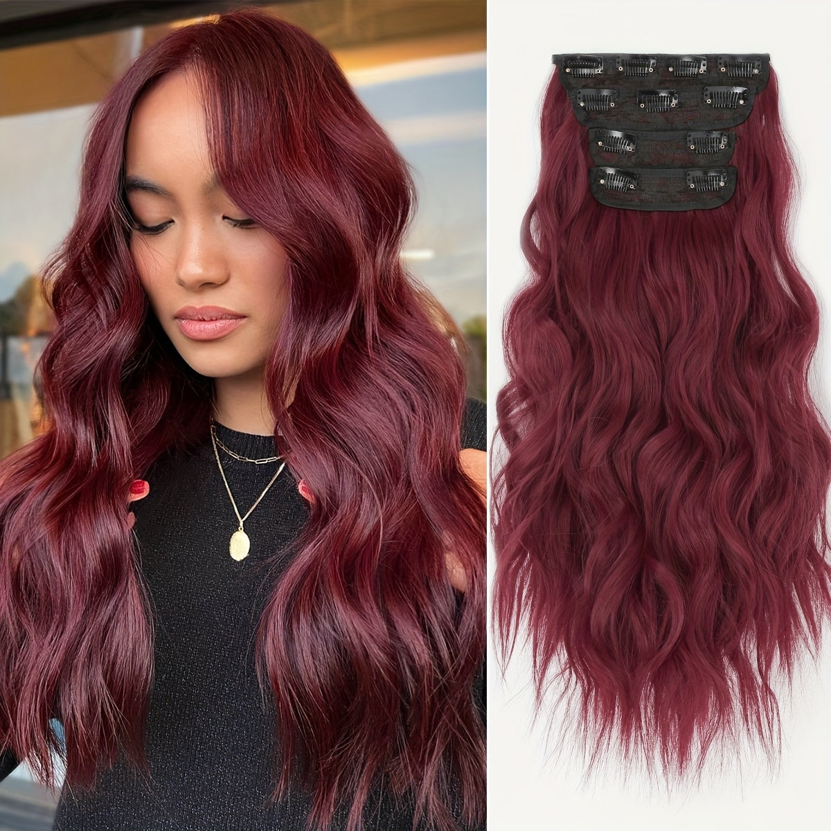 YUSULAXI Body Wave Heat Resistant High Temperature Fiber Hair Extension, 22 Inch Long, Ombre Color, for Women
