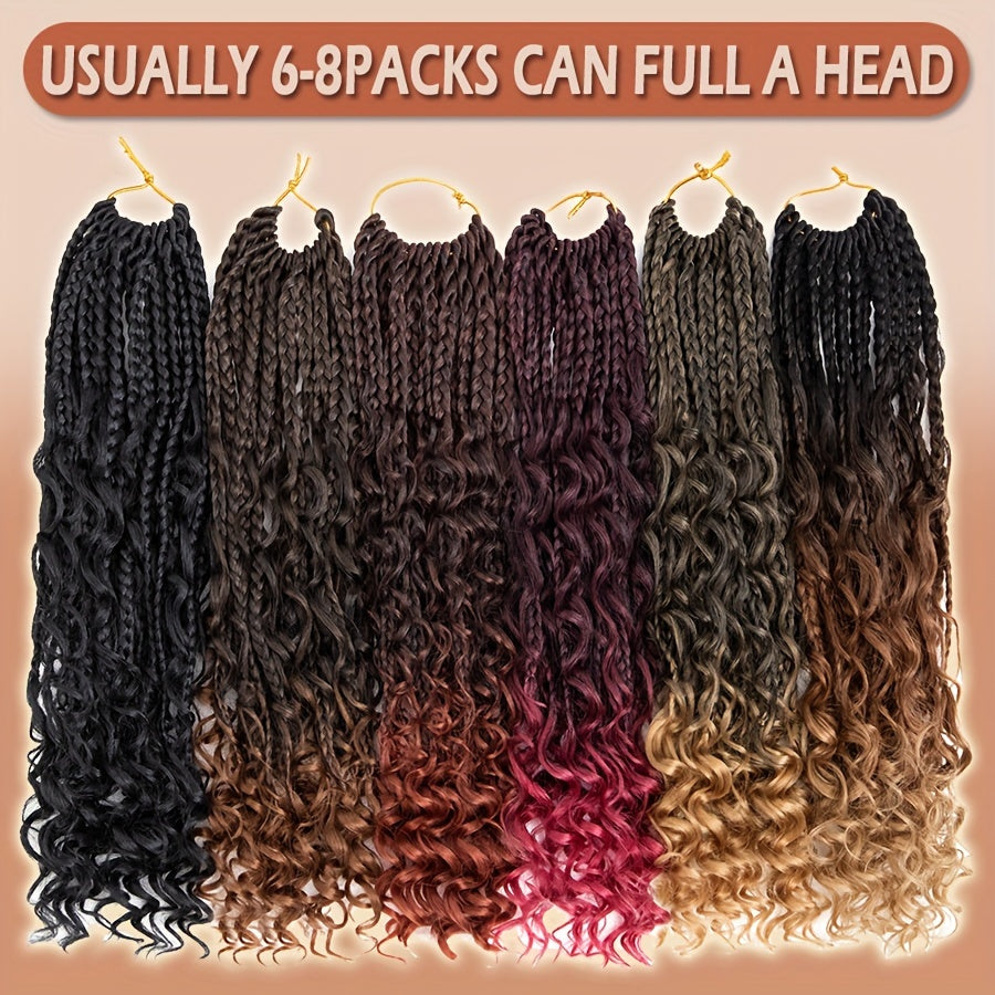 3pcs Handmade Pre-Looped Box Braids, Goddess Soft Thick Curly Synthetic Hair Extensions, 35.56 cm Afro Ombre Boho Crochet Braid, Knotless Jumbo Twist Braiding Hairpiece, for Women, Festival, Christmas, Party, Daily Use