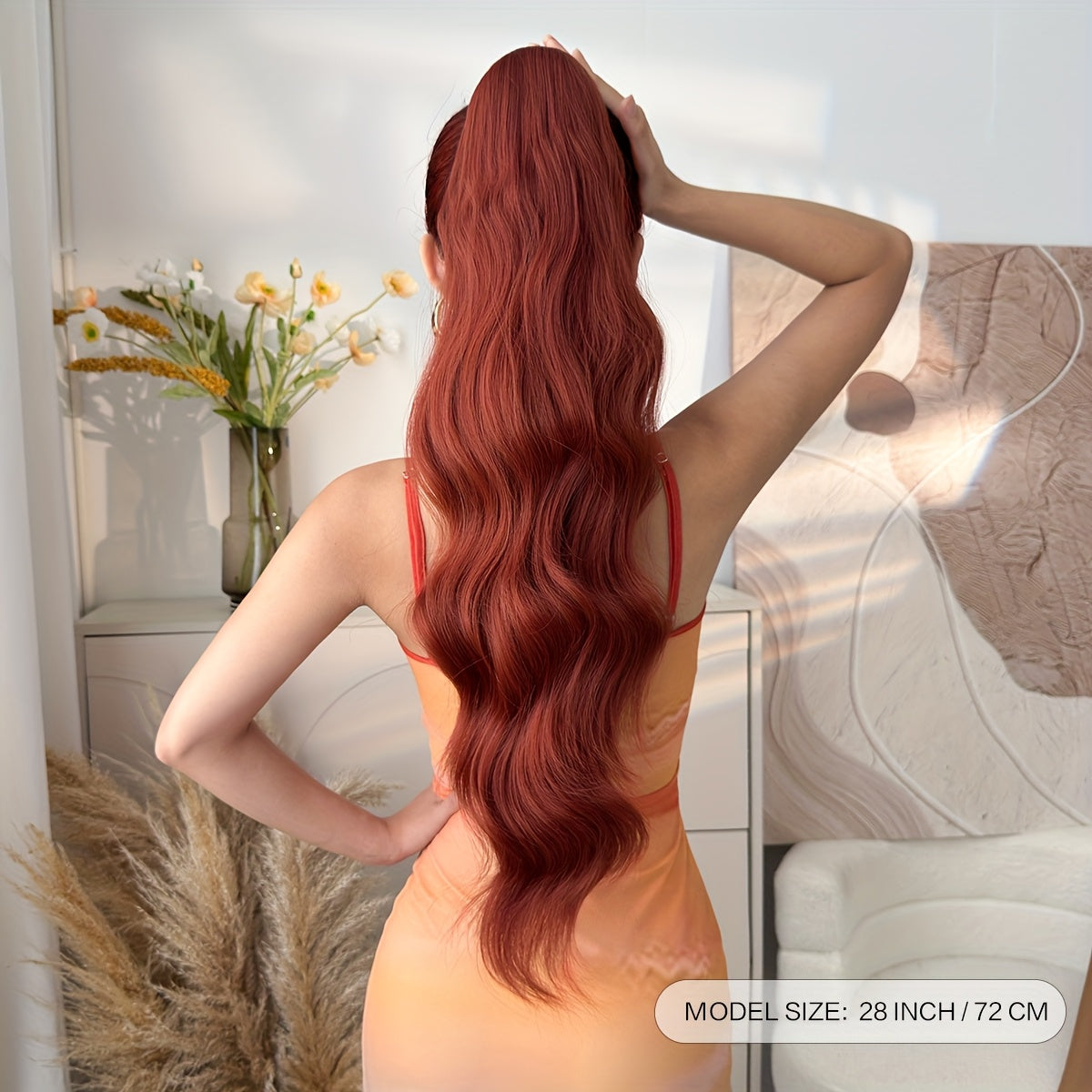 71.12cm Long Wave Synthetic Hair Extensions - Black, Brown, Orange, Red Ponytail Clips with Drawstring, Body Wave Design for Daily Use, Parties, Halloween, Christmas, Hair Accessories, Party Hair Extensions, Festive Hairpiece, Secure Clip Attachment