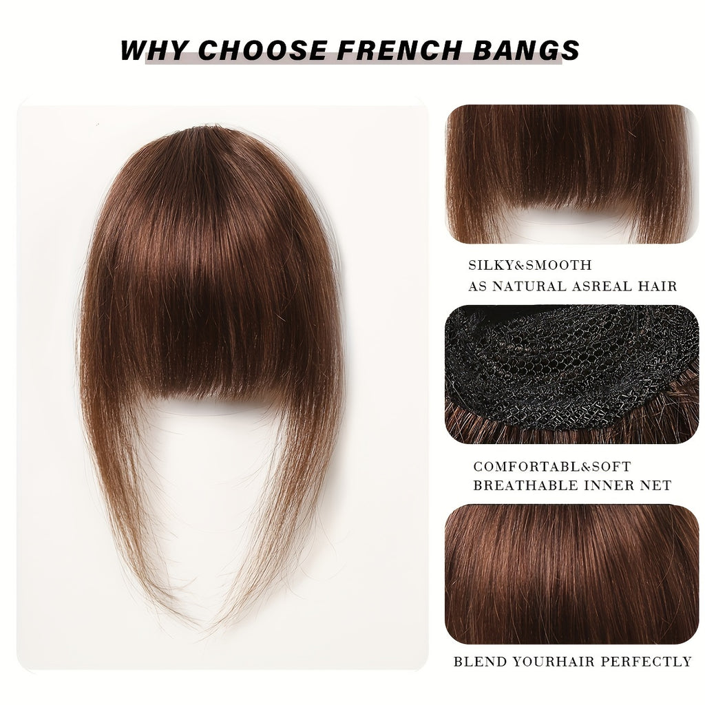 100% Human Bangs Hair Clip in Bangs Real Human Hair Wispy Bangs Hair Length 10.16 cm Net Weight 9 grams Hairpieces for Women Clip on Air Bangs Flat Neat Bangs Hair Extension for Daily Wear Natural Soft