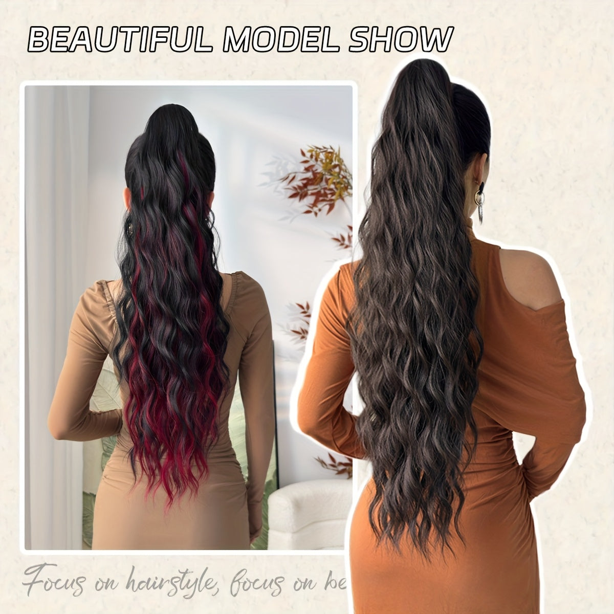 YUSULAXI 28" Ombre Claw Clip Ponytail Extension - Water Wave Synthetic Hairpiece in Light Brown, Heat-Resistant Fiber for Women with Short Hair, Daily Use Accessory, Ponytail Hair Extensions, Versatile Hairpiece, Secure Claw Attachment