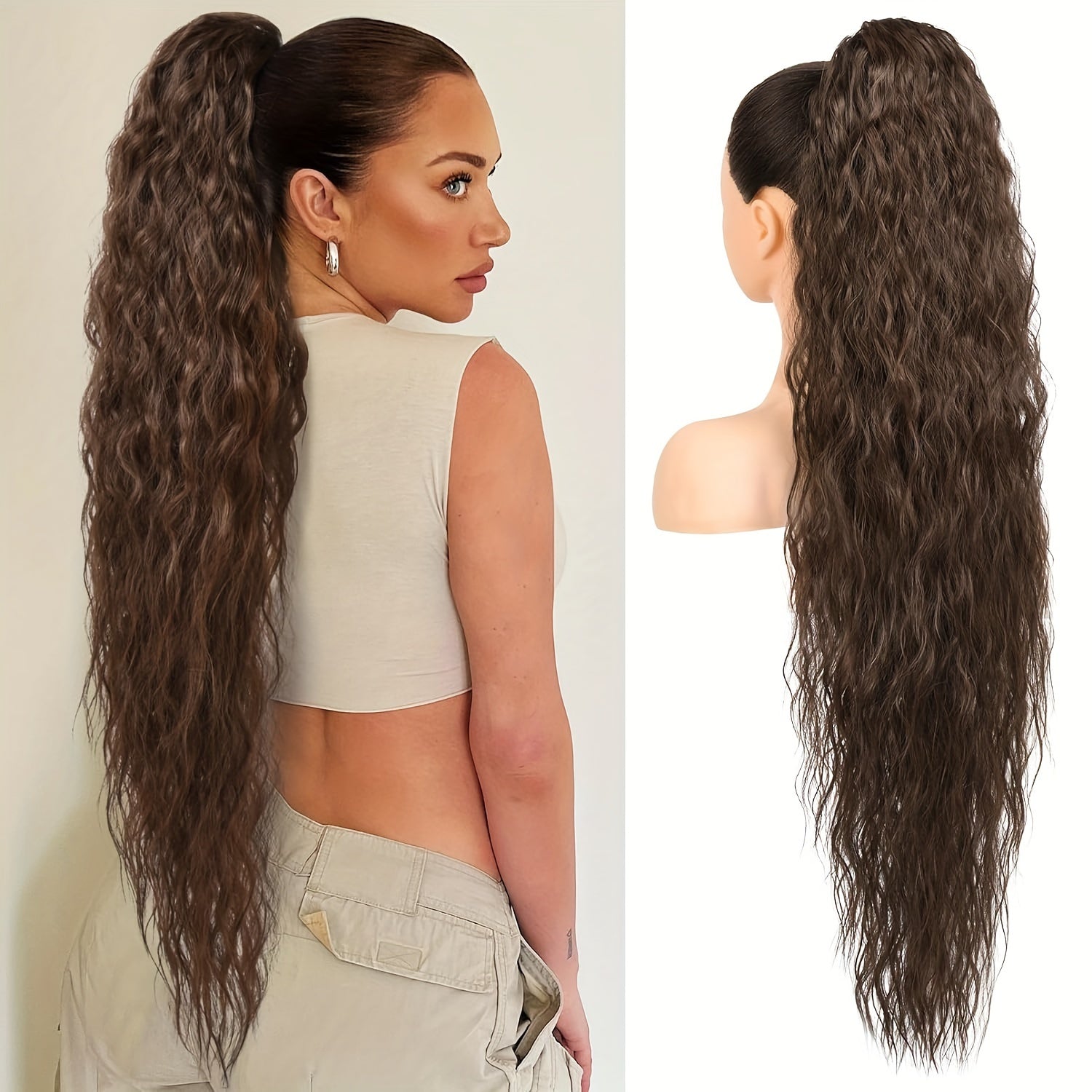 Ponytail Extension, 34" Long Wavy Drawstring Ponytail Extensions, Softer Lighter Synthetic Clip In Hair Extensions Hairpiece For Women Halloween Christmas