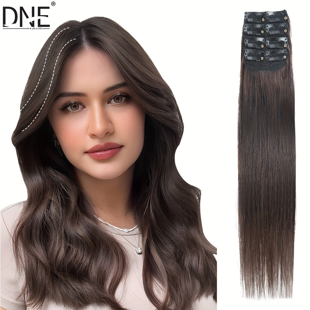 4pcs with 8 Clips Straight Clip In Hair Extensions 100% Real Human Hair Light Brown 12-18 Inch Double Weft Invisiable Clip Hair Extensions Remy Natural Human Hair for Women Girl Daily Full Head Use