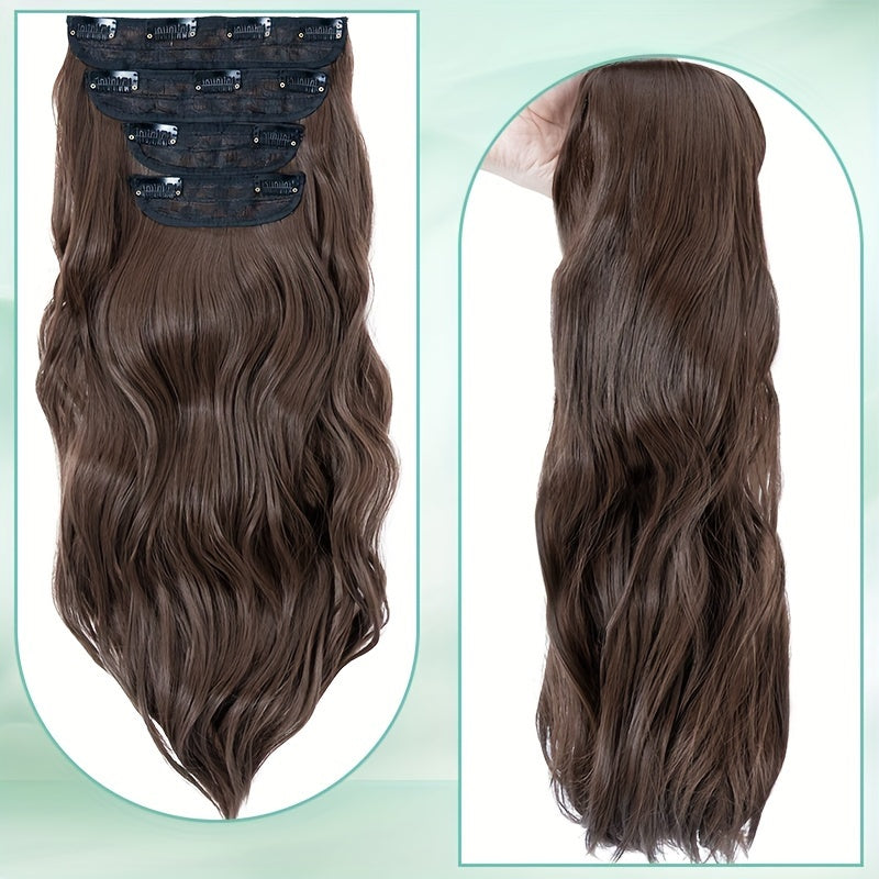 Balayage 55.88 cm Clip In Hair Extensions 4pcs Long Wavy Thick Highlighted Clip In Hairpieces Curly Synthetic Full Head Hair Extension for Women Daily Use Brown Bleach Blonde Black Christmas And Halloween Gift