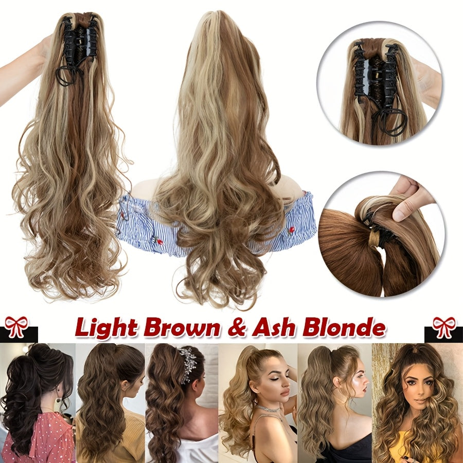 1pc Long 60.96cm Clip-In Ponytail Hair Extensions - Heat-Resistant Synthetic Ponytail with Jaw Clip, Dark Brown/Blonde/Gray/Black/Beige/, Volume & Dimension for Parties, Everyday, Special Events - Women's Hairstyle Addition