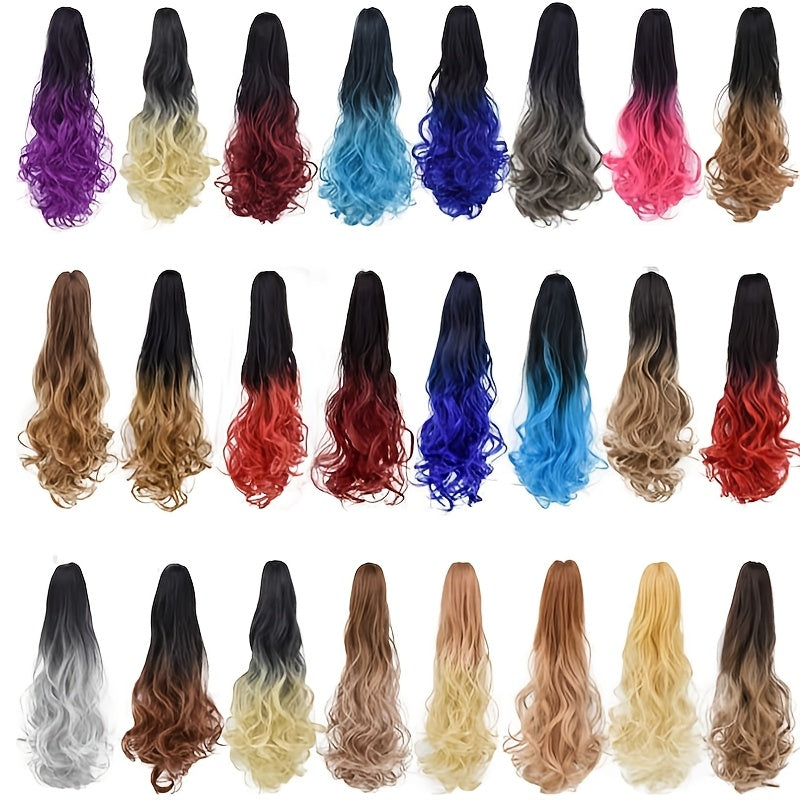 Elegant 12-Color Claw Clip Ponytail Extension - Curly Wavy Synthetic Hair for All Genders, Versatile & Stylish