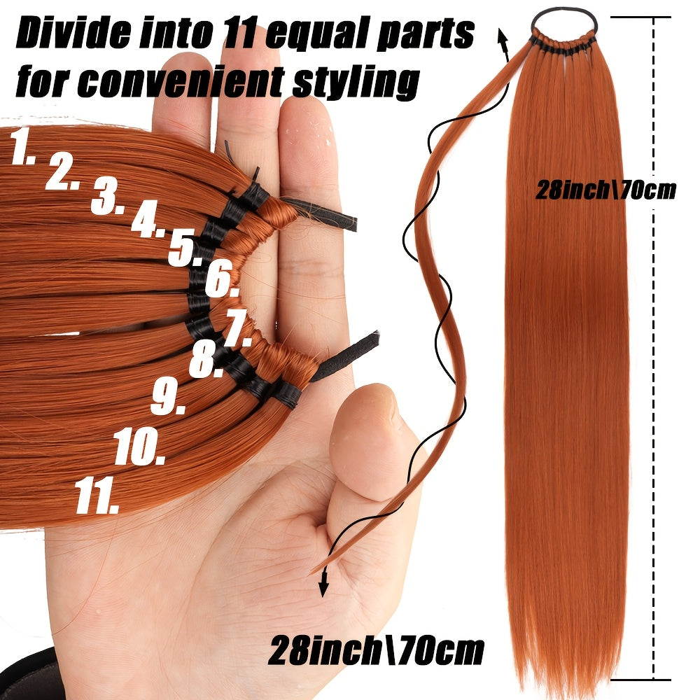 Women'S Long Straight Orange Ponytail Extension, High-Temperature Fiber Synthetic Hair, Basic Style, Daily Wear, Hairpiece for Volume Increase