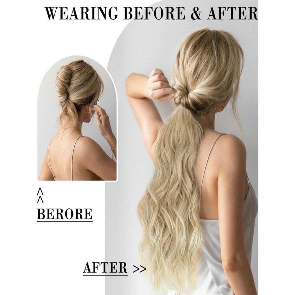 20-Inch Curly Wavy Ponytail Extension in Dirty Blonde, Made from High-Strength Synthetic Fibers for Women.