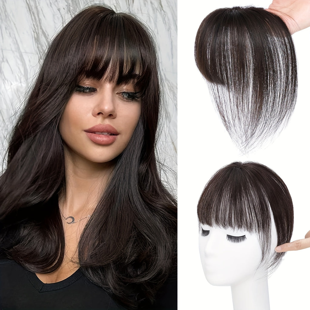 BIGTRSE 360° 3D Bangs Hair Clip - 100% Real Human Hair Topper with Straight Bangs & Side Swept Bangs, Natural Look for Women, Easy Clip-On for Daily Wear, Versatile Hairpiece, Sleek Hairpiece, Secure Hairpiece