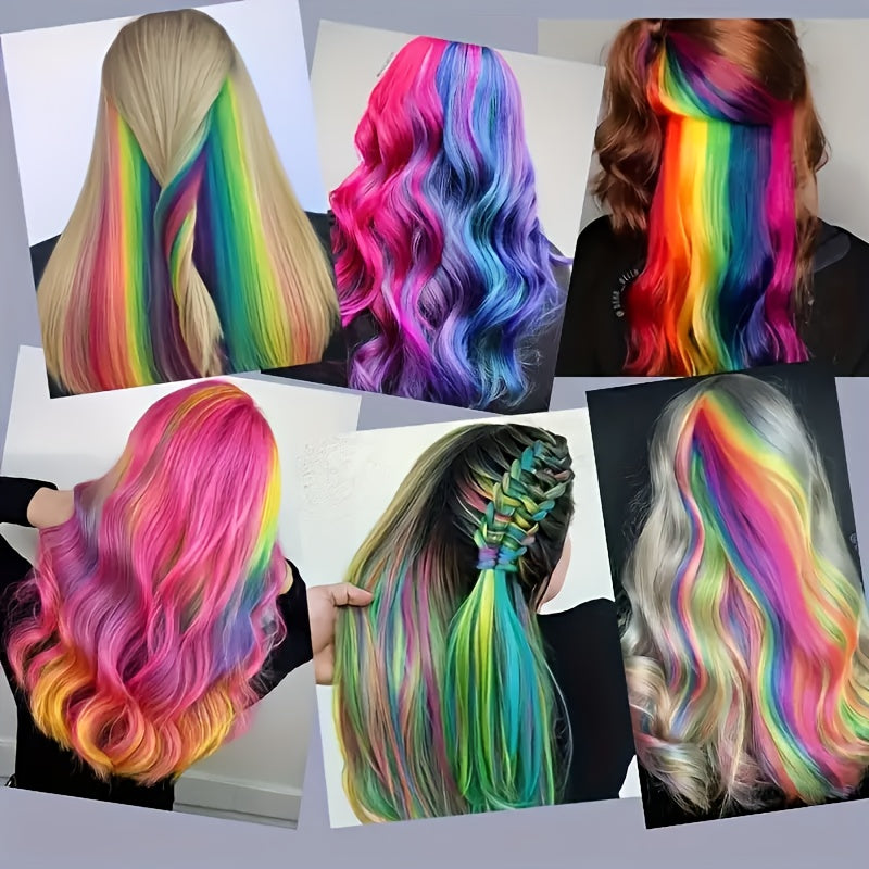 20-100pcs Mixed Color Rainbow Hair Extensions 16 Inch Rainbow Color Synthetic Hair Extensions Long Colored with Beads And Loop Tool for Hair Extension for Women Girls DIY Kit Holiday Party Use