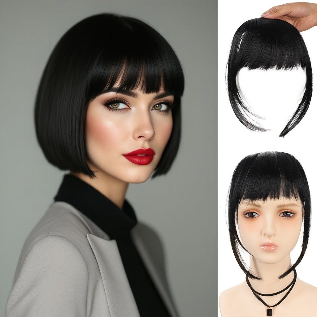 Synthetic Manga Air Bangs with BB Clip - Straight Hairpiece for Women, Easy Clip-In Temporary Hairstyle for All Occasions, Kawaii Hair Clips, Quick Hair Transformation, Sleek Hair Accessory, Secure Attachment, Daily Wear Accessory