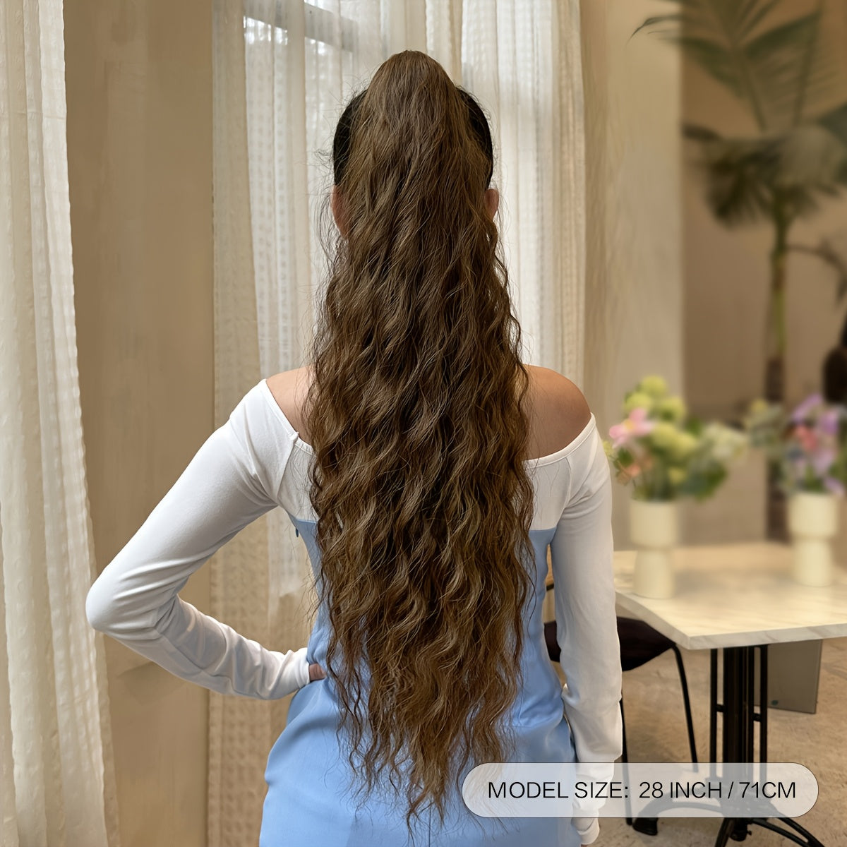 Claw shaped ponytail extension dark brown 71.12 cm water wave heat-resistant fiber synthetic ponytail wig, suitable for short hair accessories for Women's daily use