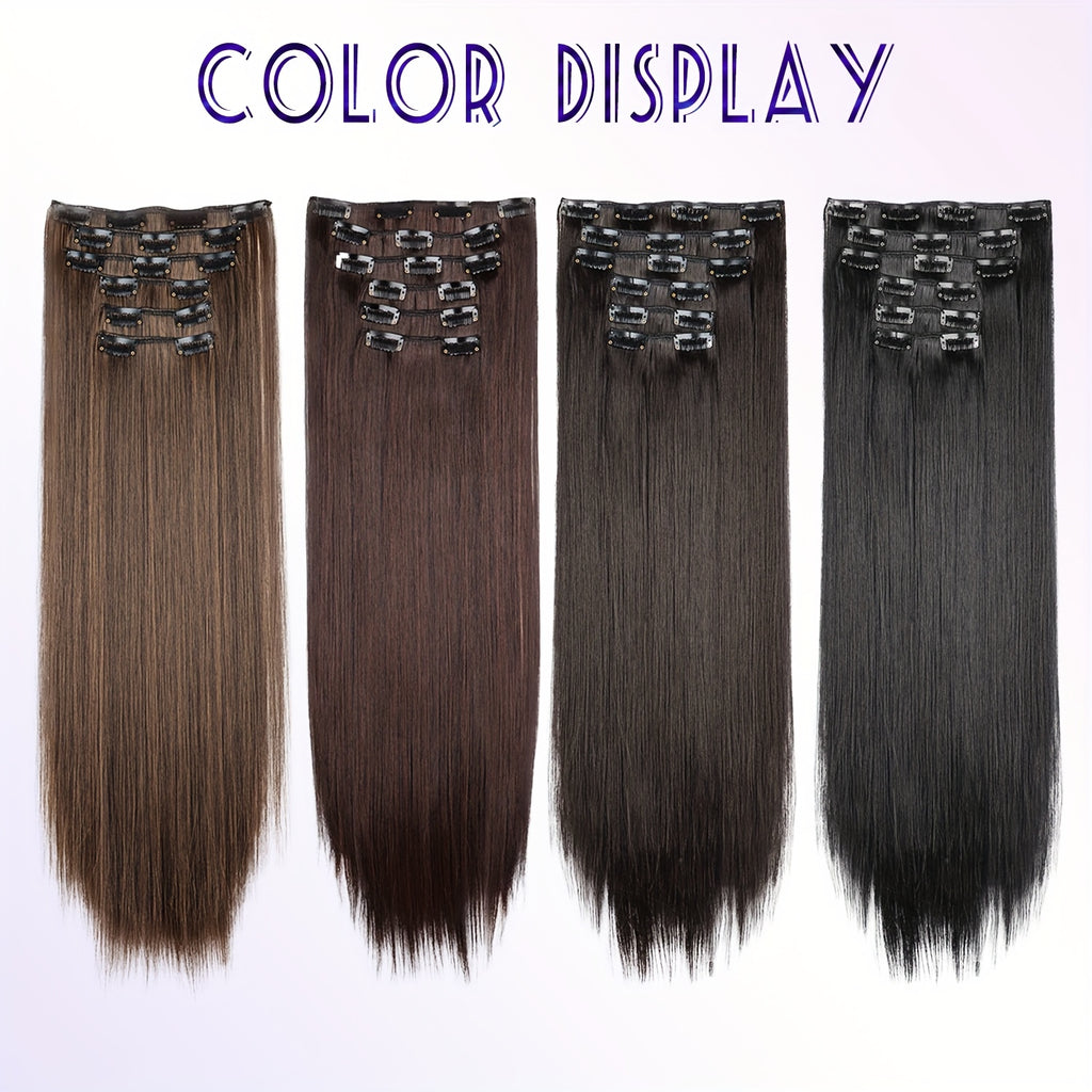 6pcs Brown Clip-In Hair Extensions 60.96cm Long - Thickened Straight Hair with Secure Clip, Natural Look for Women, Easy to Style, Adds Volume & Dimension, Versatile for All Hair Types, Stylish Hair Solution, Sleek Hairpiece