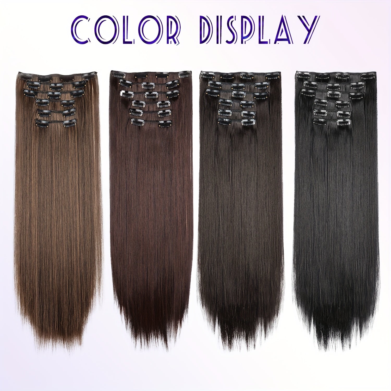 6pcs Brown Clip-In Hair Extensions 60.96cm Long - Thickened Straight Hair with Secure Clip, Natural Look for Women, Easy to Style, Adds Volume & Dimension, Versatile for All Hair Types, Stylish Hair Solution, Sleek Hairpiece