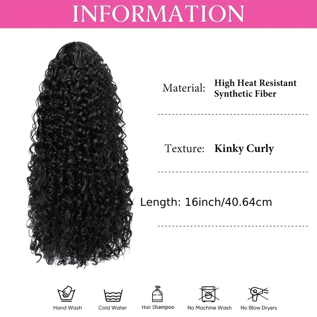 Kinky Curly Drawstring Ponytail Extension For Women 16 Inch Synthetic Clip In Wavy Pony Tail