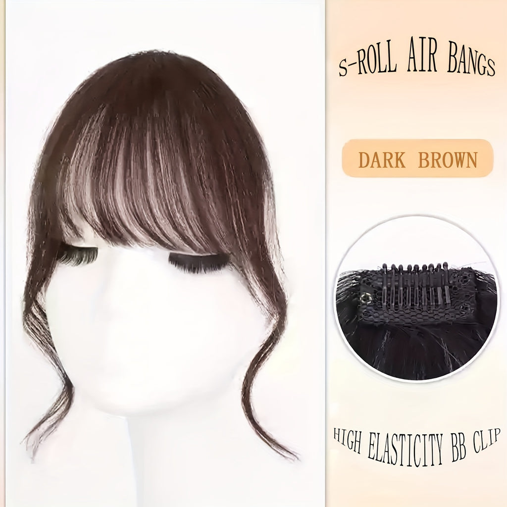 1pc Women'S Elegant Deep Brown Black Light Brown Clip-in Bangs Hairpiece, Synthetic Bangs, Hair Accessory with Sideburns, Natural Voluminous Bangs Clip-in Hair Decor, Suitable for Daily Hair Accessories Wear