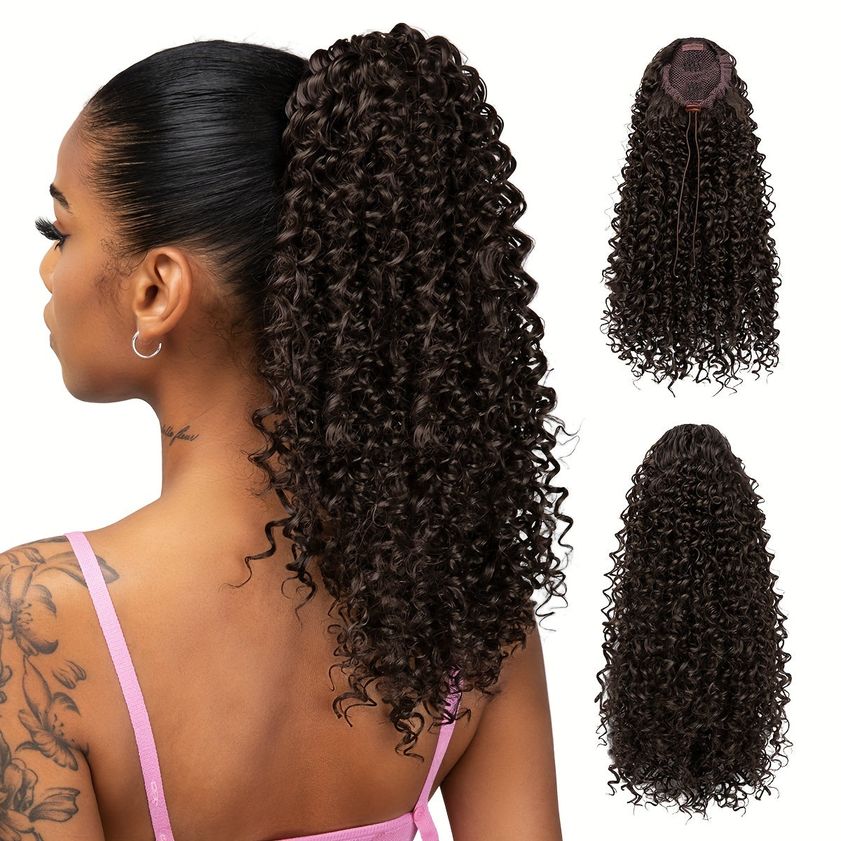 Kinky Curly Drawstring Ponytail Extension For Women 16 Inch Synthetic Clip In Wavy Pony Tail