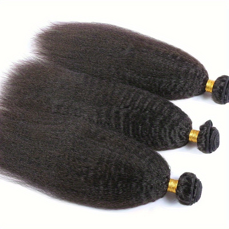 Kinky Straight Bundles Human Hair Bundles 100% Unprocessed Brazilian Yaki Straight 3 Bundles for Women Natural Black Color