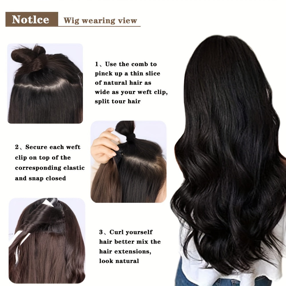 6pcs Multi-Color Clip-In Body Wave Hair Extensions, 18" Double Weft Synthetic Heat Resistant Curly Waves for Women and Girls