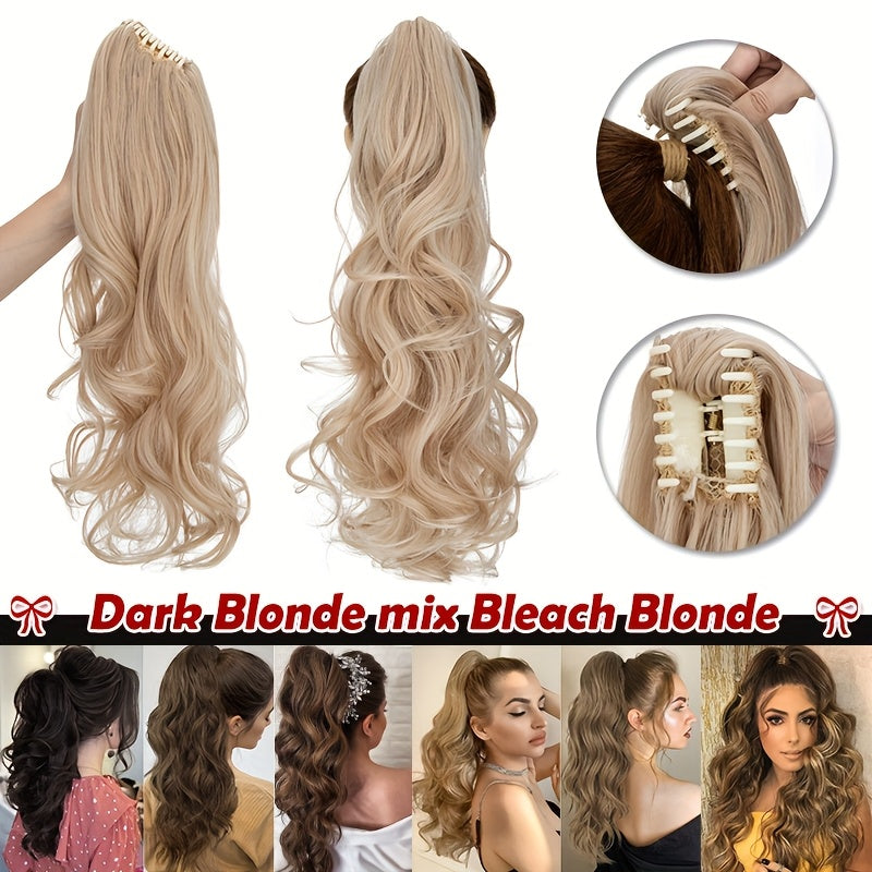 1pc Long 60.96cm Clip-In Ponytail Hair Extensions - Heat-Resistant Synthetic Ponytail with Jaw Clip, Dark Brown/Blonde/Gray/Black/Beige/, Volume & Dimension for Parties, Everyday, Special Events - Women's Hairstyle Addition