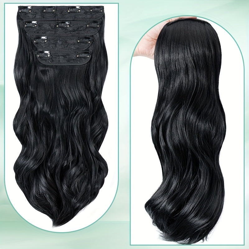 Balayage 55.88 cm Clip In Hair Extensions 4pcs Long Wavy Thick Highlighted Clip In Hairpieces Curly Synthetic Full Head Hair Extension for Women Daily Use Brown Bleach Blonde Black Christmas And Halloween Gift