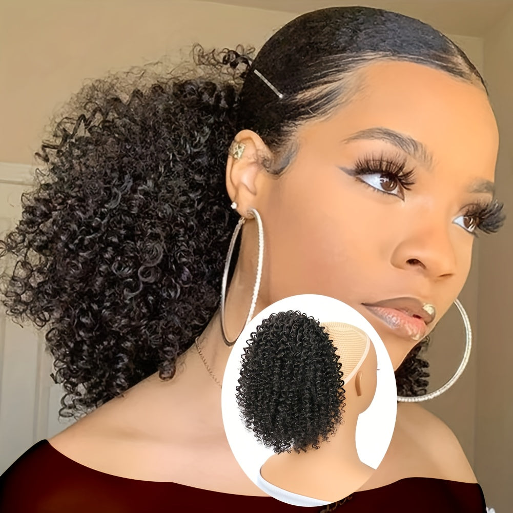 25.4 cm Synthetic Curly Ponytail Hair Extension for Women - Kinky Curly Drawstring Ponytail, Clip-In Fake Ponytails for Daily Use, Natural Look, Easy to Style, Daily Hair Extension | Elegant Hairpiece | Secure Fit Ponytail, Ponytail Wig
