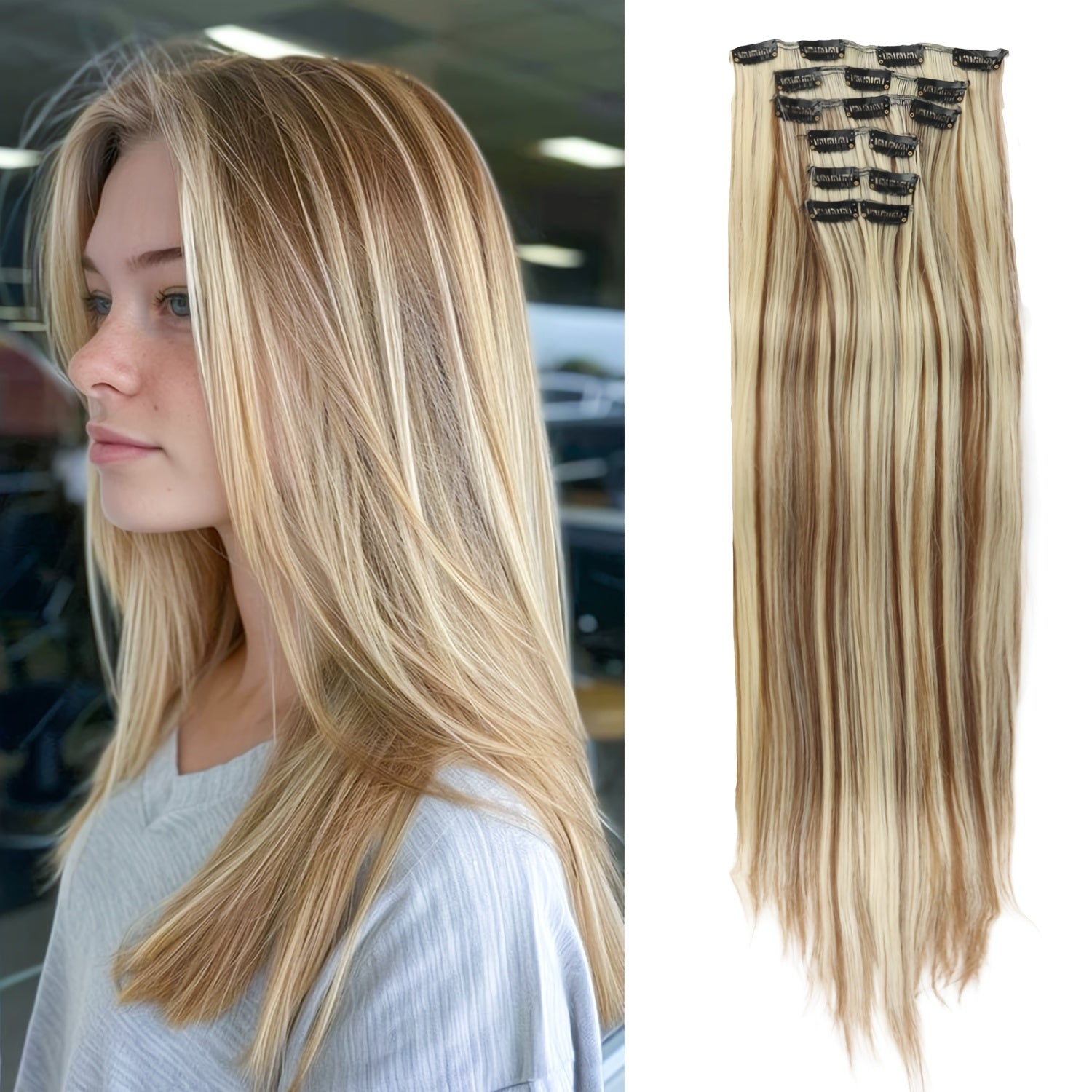 24 Inch 16-Clip Set of Synthetic Hair Extensions, Halloween Special, Straight Hair, with Basics Style, for Women, High-Temperature Fiber, Halloween Hair Accessories|Straight Hair Extensions|Durable Hairpieces