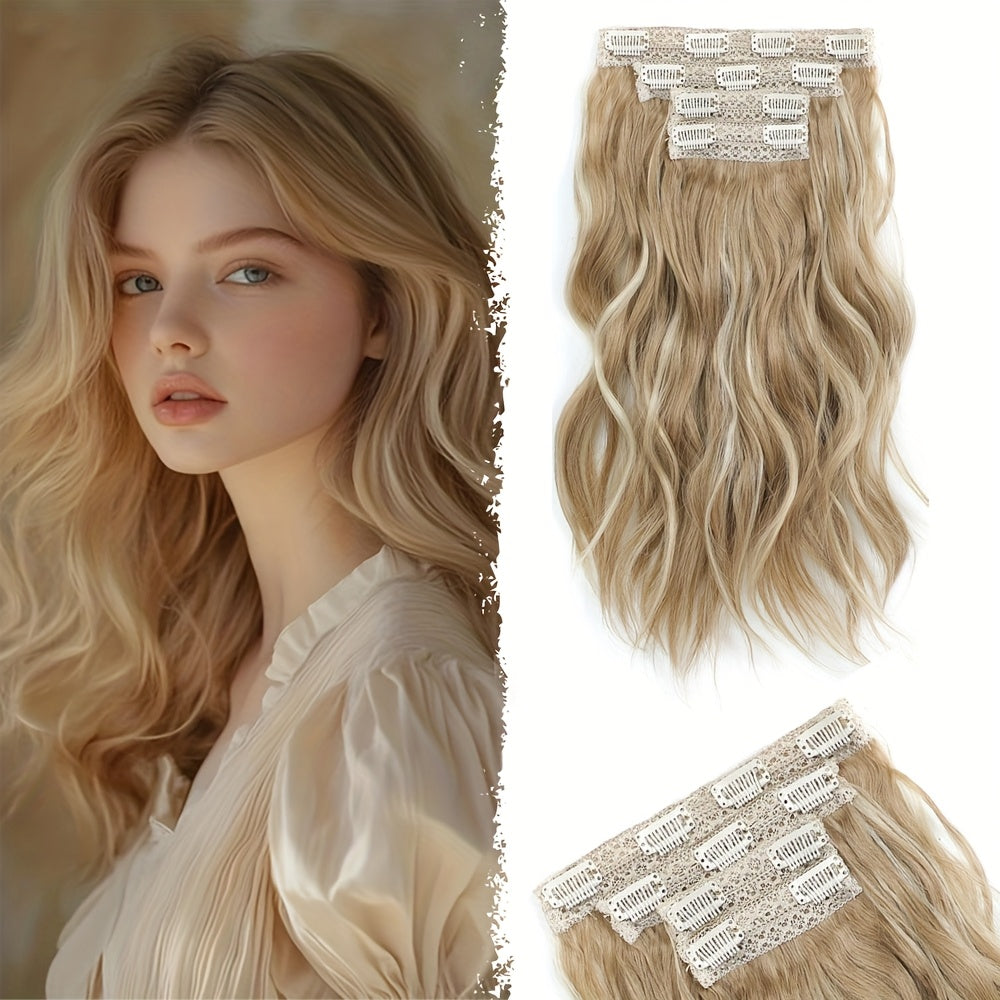 4pcs Daphine Clip In Hair Extensions for Women - Short Curly Wave with Invisible Lace Weft, Natural Soft Synthetic Hairpieces for Daily & Party Use, All Ethnicities