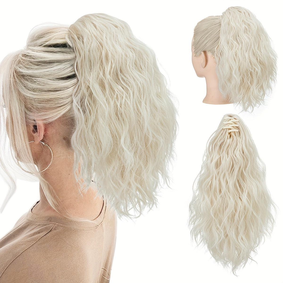 14inch Curly Wavy Fluffy Synthetic Ponytail Hairpieces - Add Volume, Style, and Elegance to Your Hair with Easy Clip-In Design - Perfect for Caucasian Women Seeking a Long, Luscious Look