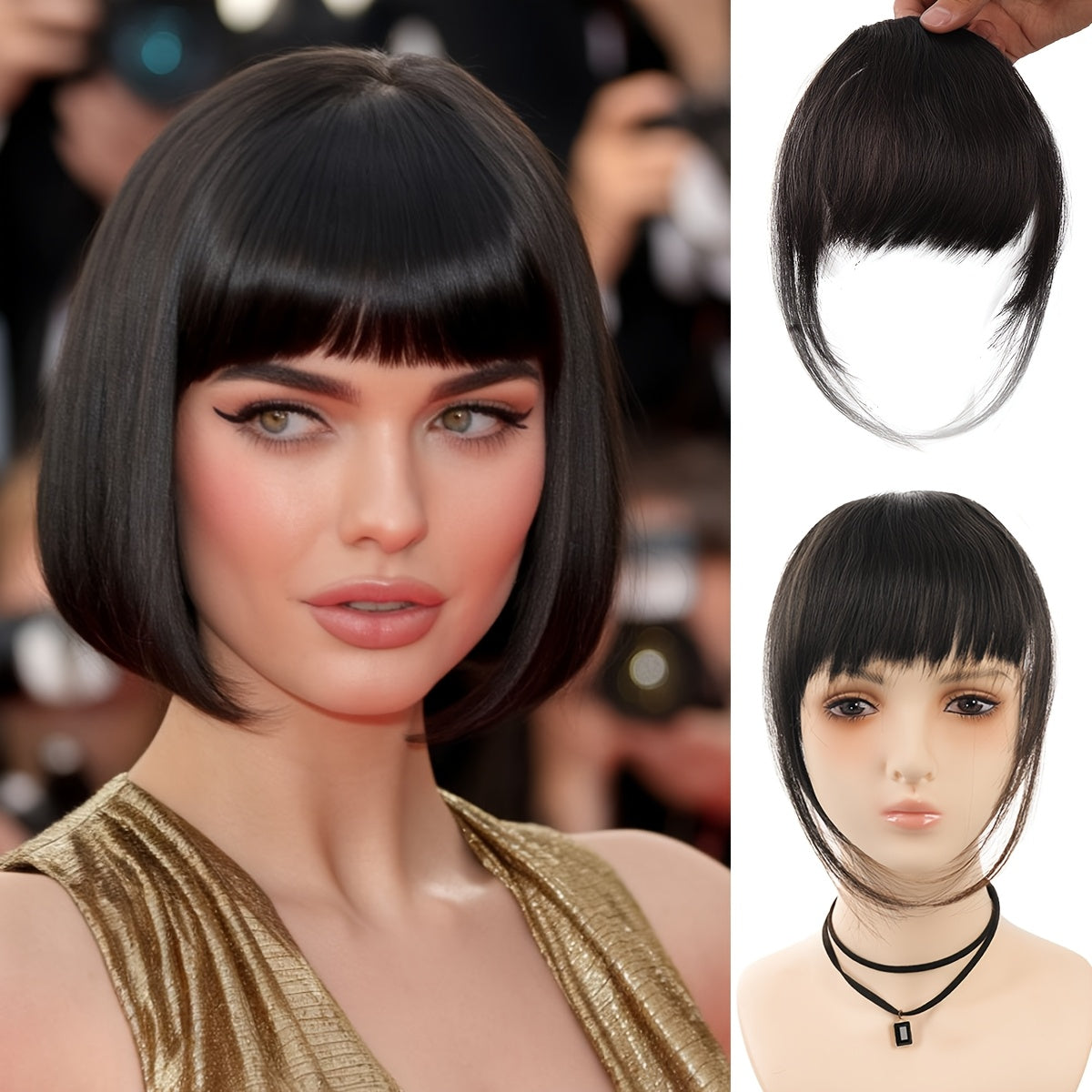 Synthetic Manga Air Bangs with BB Clip - Straight Hairpiece for Women, Easy Clip-In Temporary Hairstyle for All Occasions, Kawaii Hair Clips, Quick Hair Transformation, Sleek Hair Accessory, Secure Attachment, Daily Wear Accessory